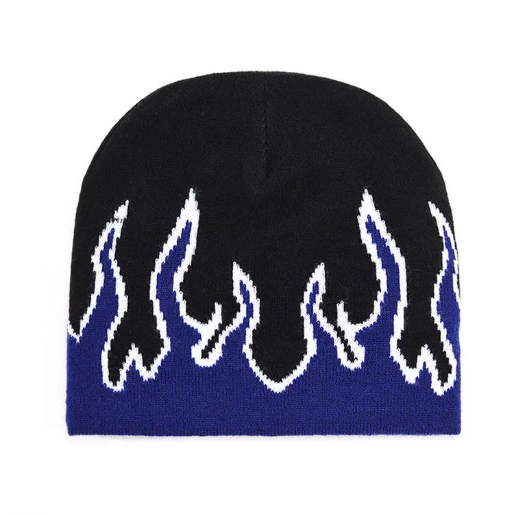 Street Dance Cap Skull Beanie Flames Knitted Hat(10 Pack)