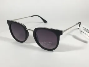 Tahari Round Sunglasses Matte Black Silver Frame Gray Gradient Lens TH713 MOX