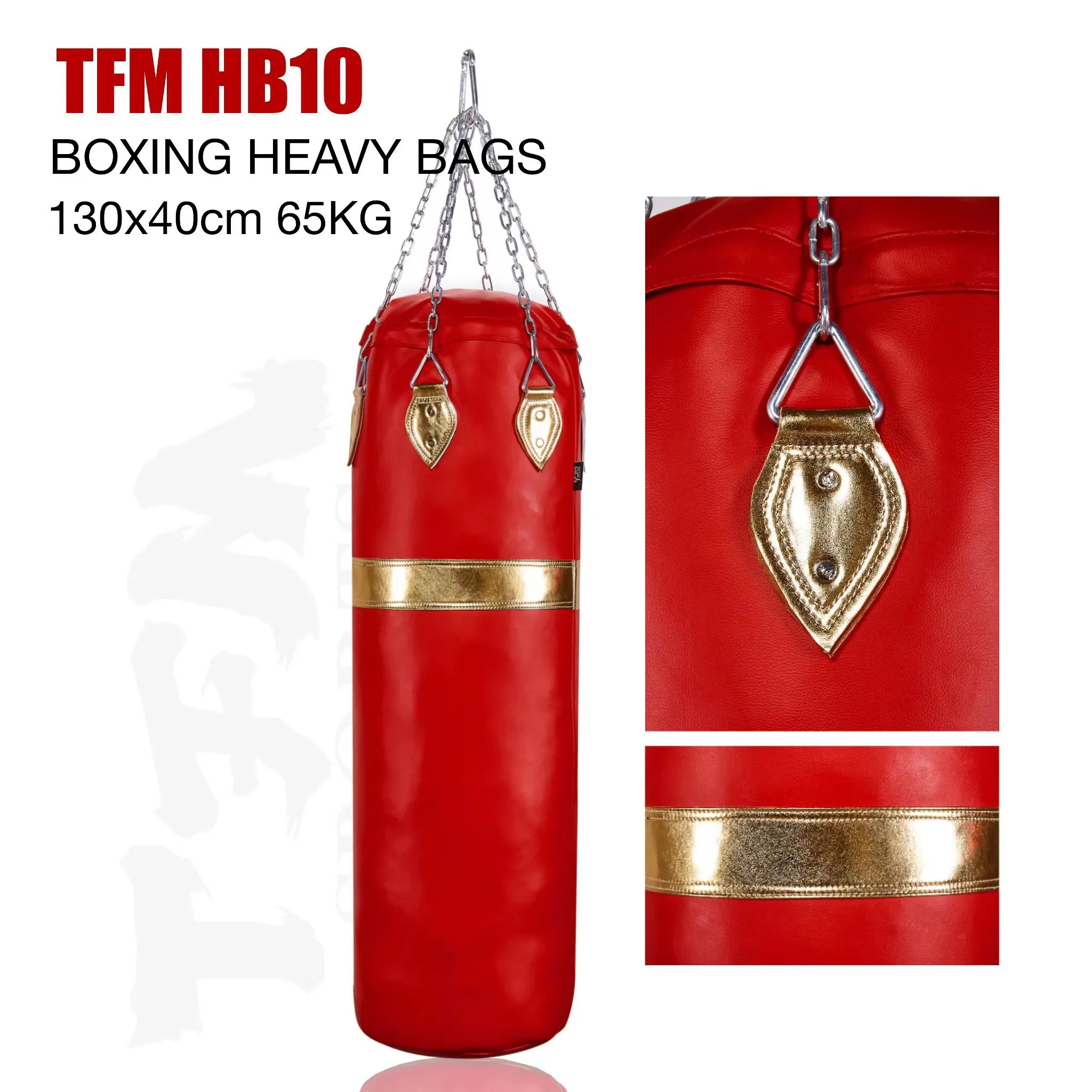 TFM HB10 MUAY THAI BOXING MMA PUNCHING HEAVY BAG - UNFILLED Cowhide Leather 130 X 40 cm Red