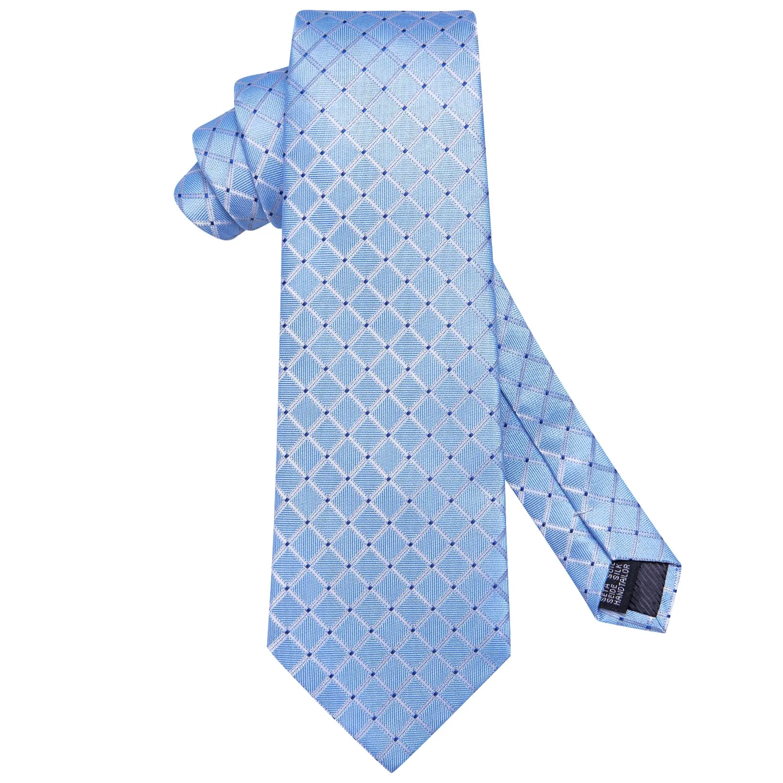 Ties2you Business Tie Sky Blue Plaid Silk Mens Dress Suit Necktie Handkerchief Cufflinks Set