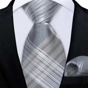 Ties2you Kids Tie Grey White Brown Plaid Silk Boys Ties Handkerchief Set