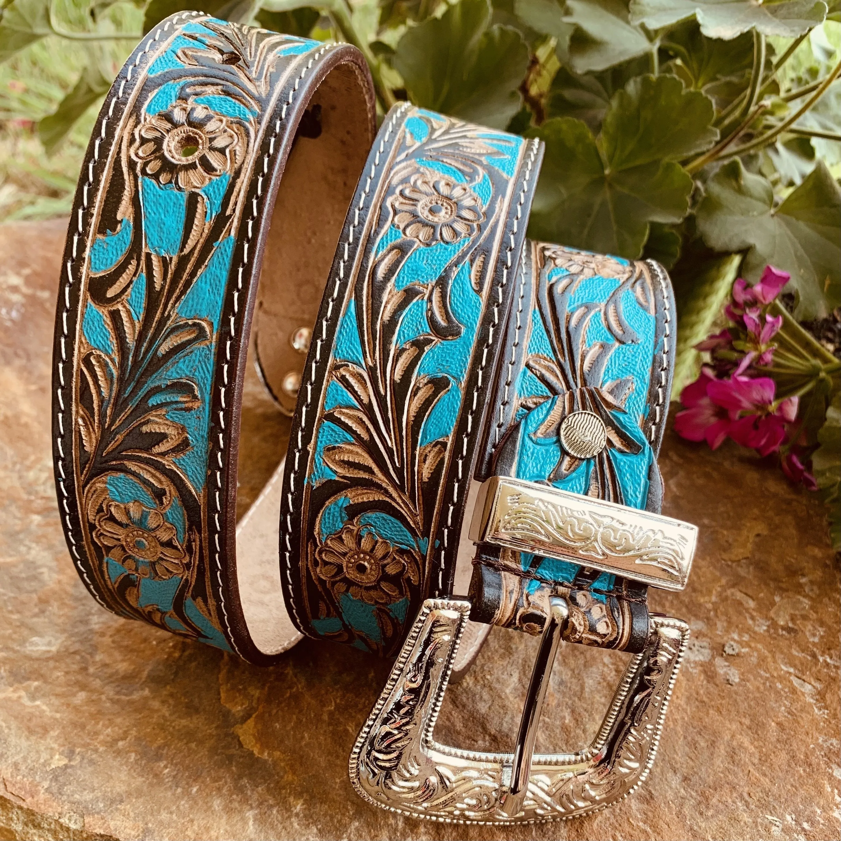 Tooling With Turquoise Leather Belt