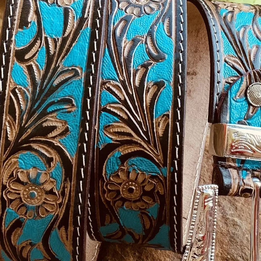 Tooling With Turquoise Leather Belt