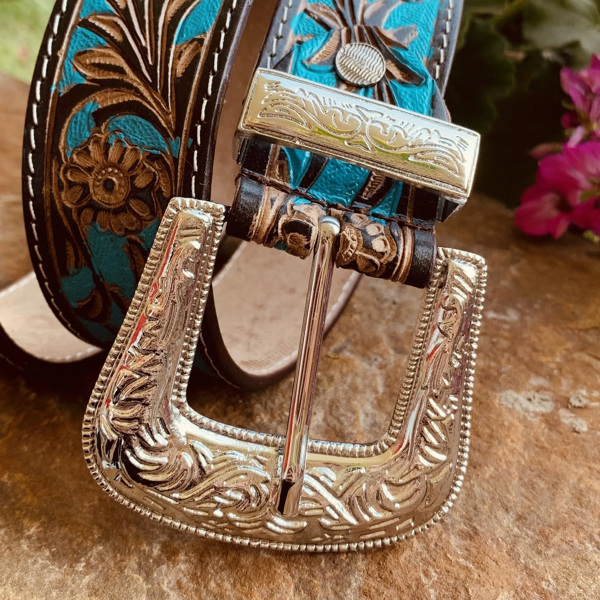 Tooling With Turquoise Leather Belt