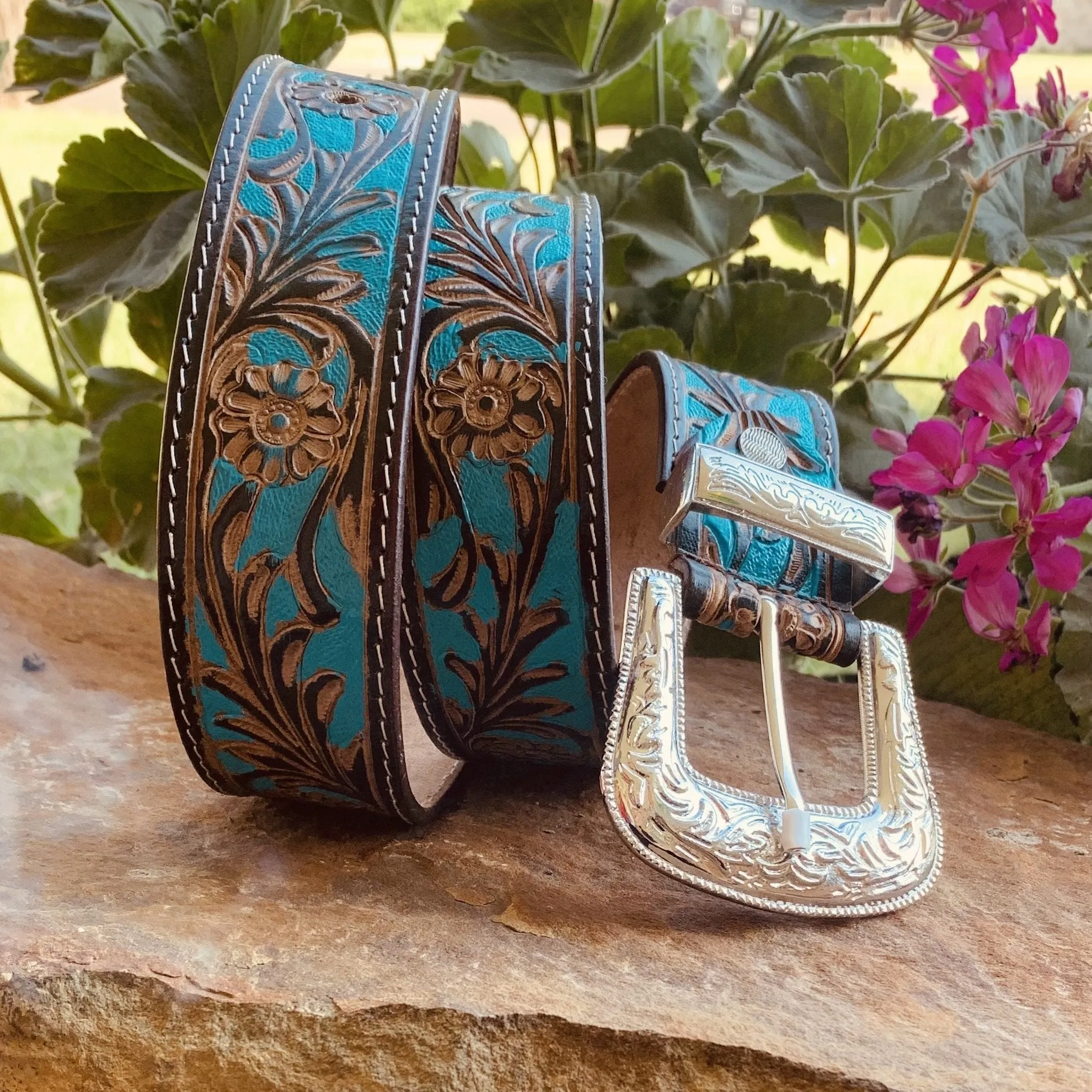 Tooling With Turquoise Leather Belt