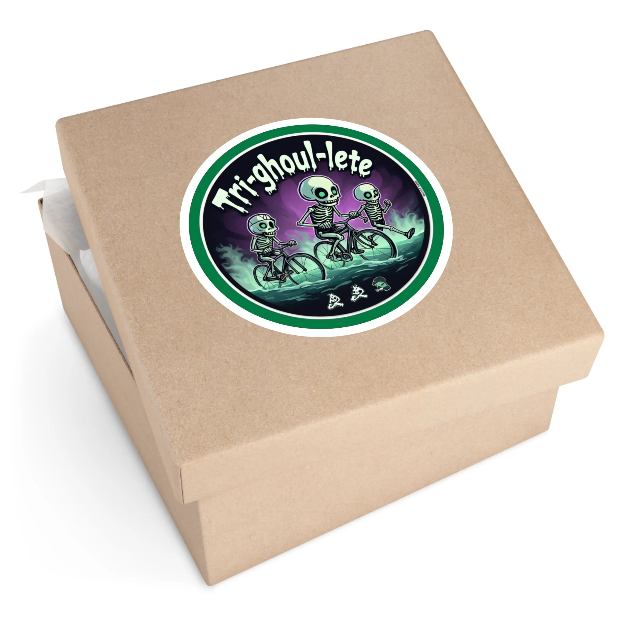 Tri-ghoul-lete Halloween Stickers: Customizable Round Vinyl for Triathletes - Water & Scratch Resistant Indoor/Outdoor Decor & Gifts