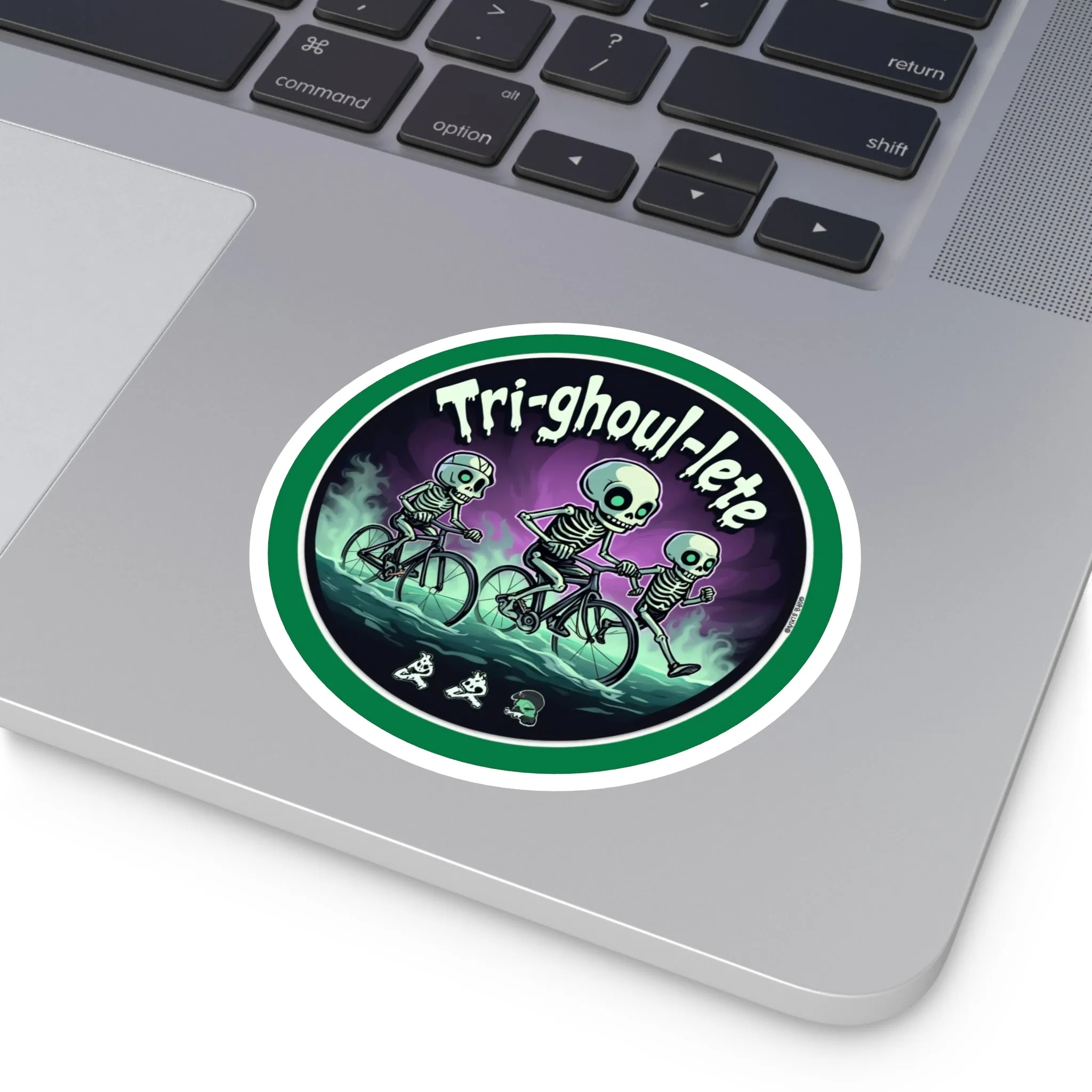Tri-ghoul-lete Halloween Stickers: Customizable Round Vinyl for Triathletes - Water & Scratch Resistant Indoor/Outdoor Decor & Gifts