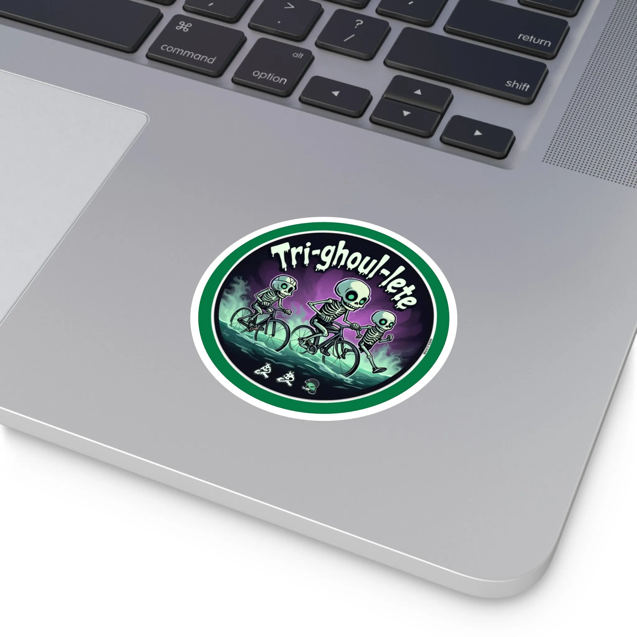 Tri-ghoul-lete Halloween Stickers: Customizable Round Vinyl for Triathletes - Water & Scratch Resistant Indoor/Outdoor Decor & Gifts