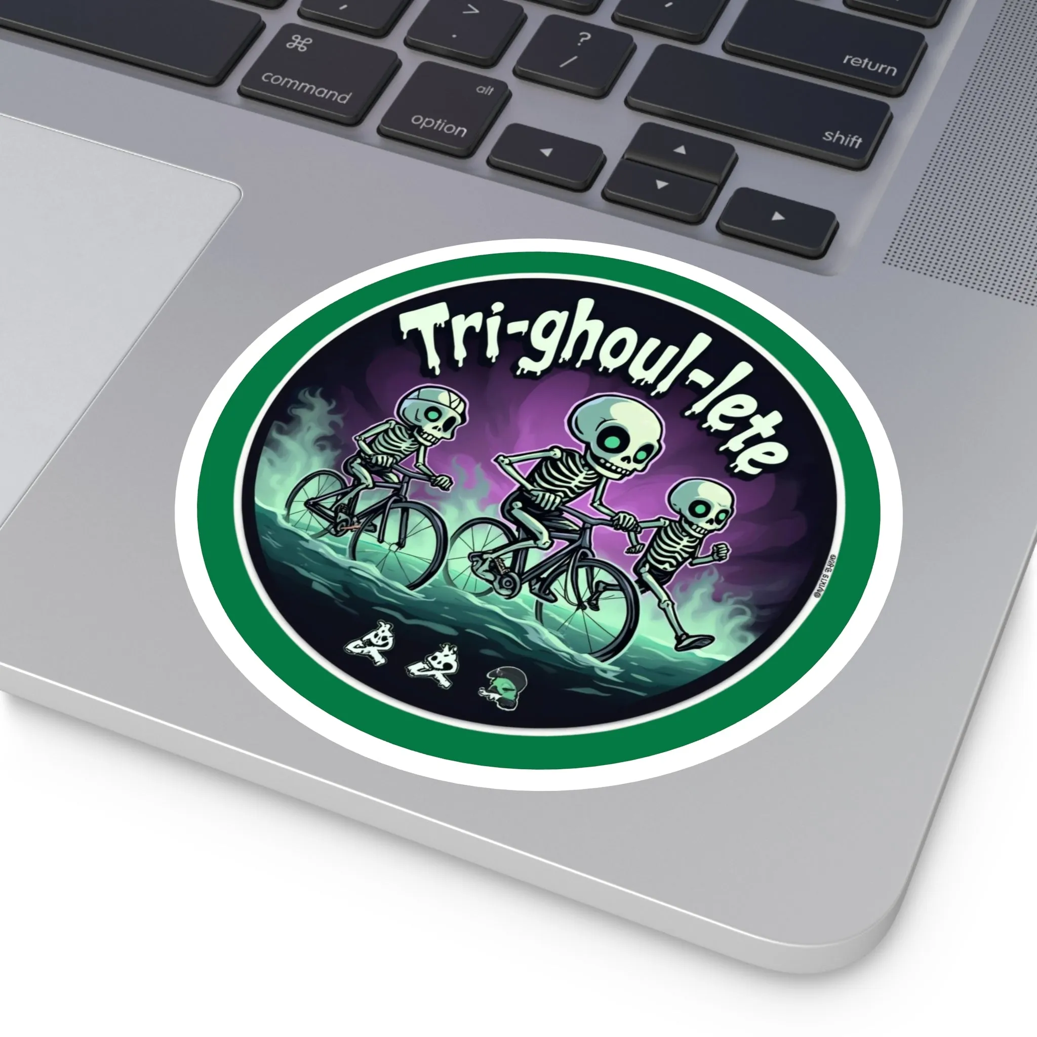 Tri-ghoul-lete Halloween Stickers: Customizable Round Vinyl for Triathletes - Water & Scratch Resistant Indoor/Outdoor Decor & Gifts