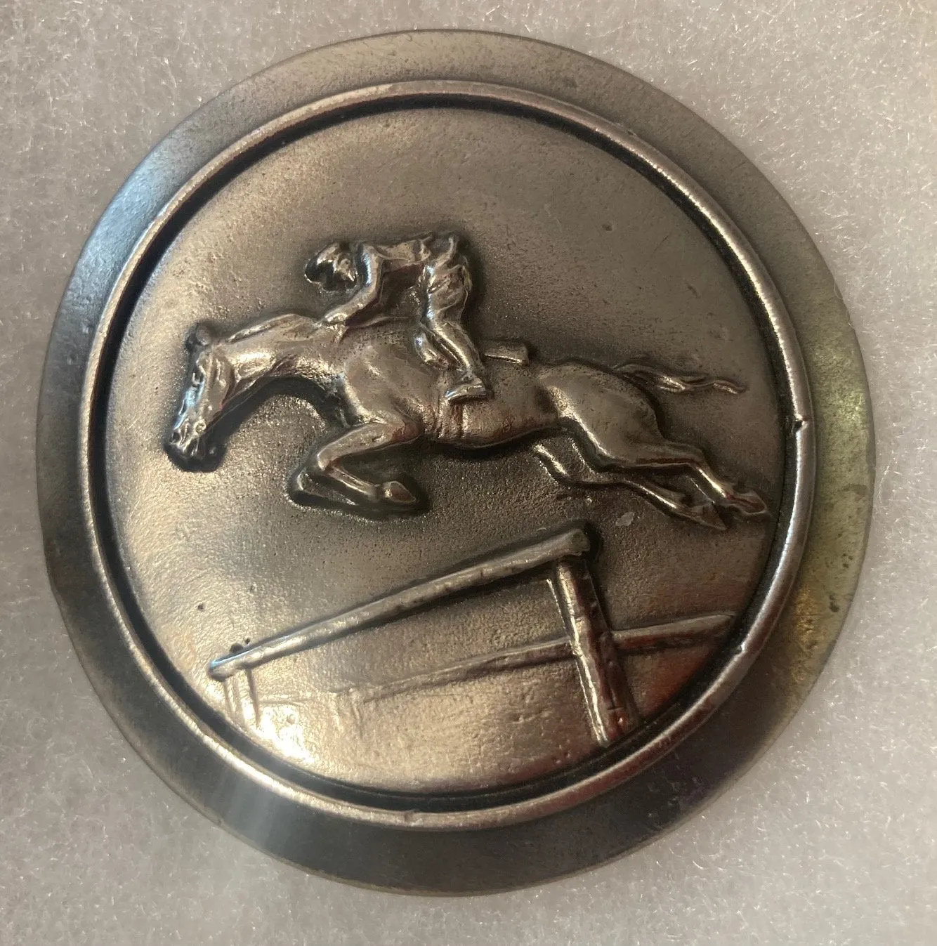 Vintage 1977 Metal Belt Buckle, Horse Jumping, Nice Western Design, 2 1/2" x 2 1/2", Heavy Duty, Quality, Thick Metal, Made in USA