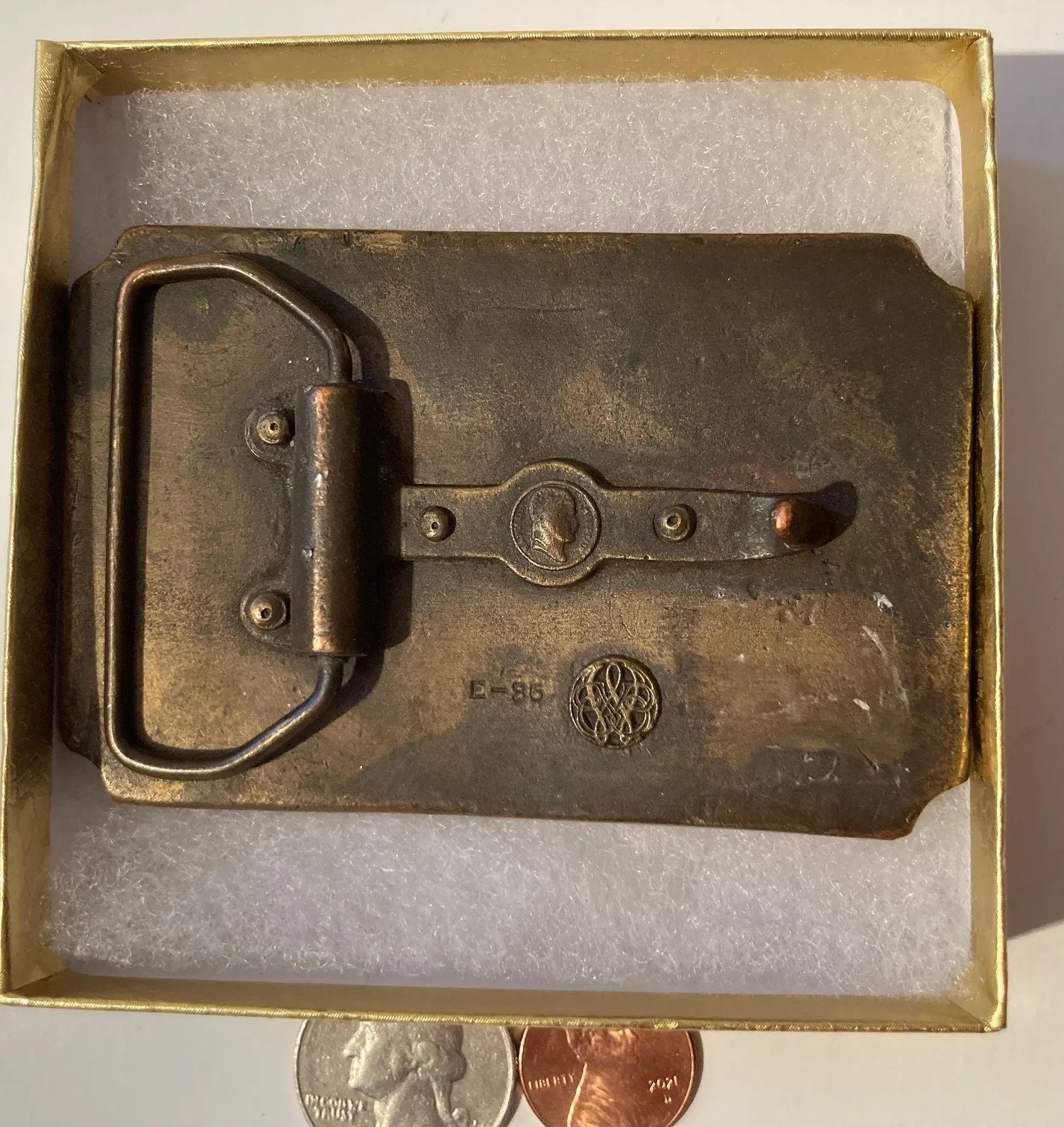Vintage 1986 Metal Belt Buckle, Wells Fargo and Company, Bank, Heavy Duty, Quality, Thick Metal, 3 1/2" x 2 1/4", For Belts, Made in USA