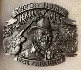 Vintage 1995 Metal Belt Buckle, Hank Thompson, Country Music, Hall of Fame, Nice Western Design, 3" x 2 1/2", Heavy Duty, Quality