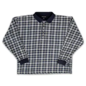Vintage 90s Blue   White Plaid 1/4 Button Long Sleeve