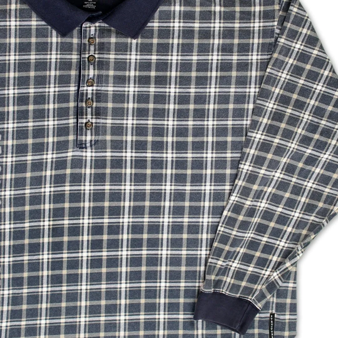 Vintage 90s Blue   White Plaid 1/4 Button Long Sleeve