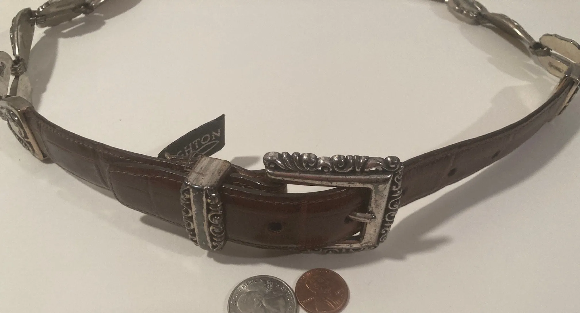 Vintage Leather Belt, Brighton, Brown, Nice Silver Accents Design, Bling, Really Nice Leather, Heavy Duty, Quality