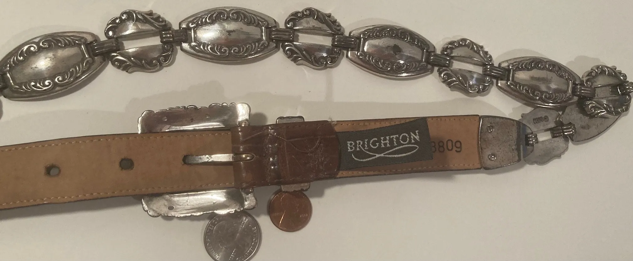 Vintage Leather Belt, Brighton, Brown, Nice Silver Accents Design, Bling, Really Nice Leather, Heavy Duty, Quality
