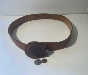 Vintage Leather Heavy Duty Belt and Buckle, Hand Tooled, Size 36 to 40, Country and Western, Western Attire, Hand Tooled