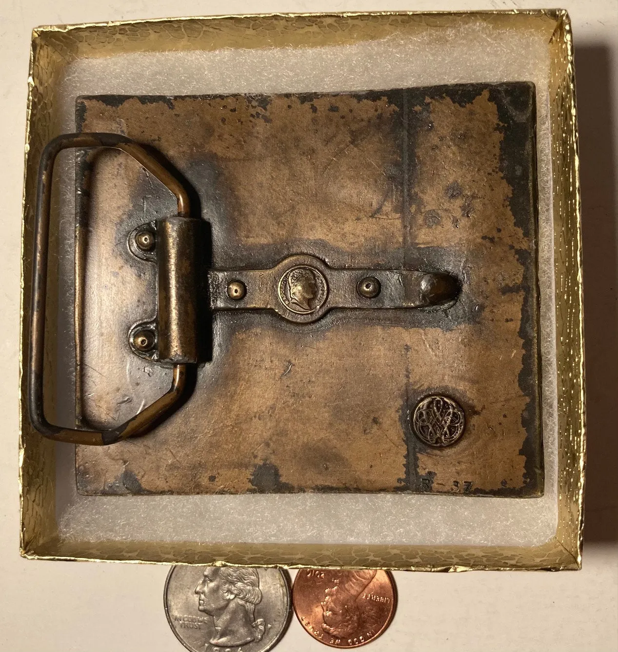 Vintage Metal Belt Buckle, Brass, Will Rogers For President, Nice Design, 3 1/4" x 2 3/4", Heavy Duty, Quality, Thick Metal, Made in USA