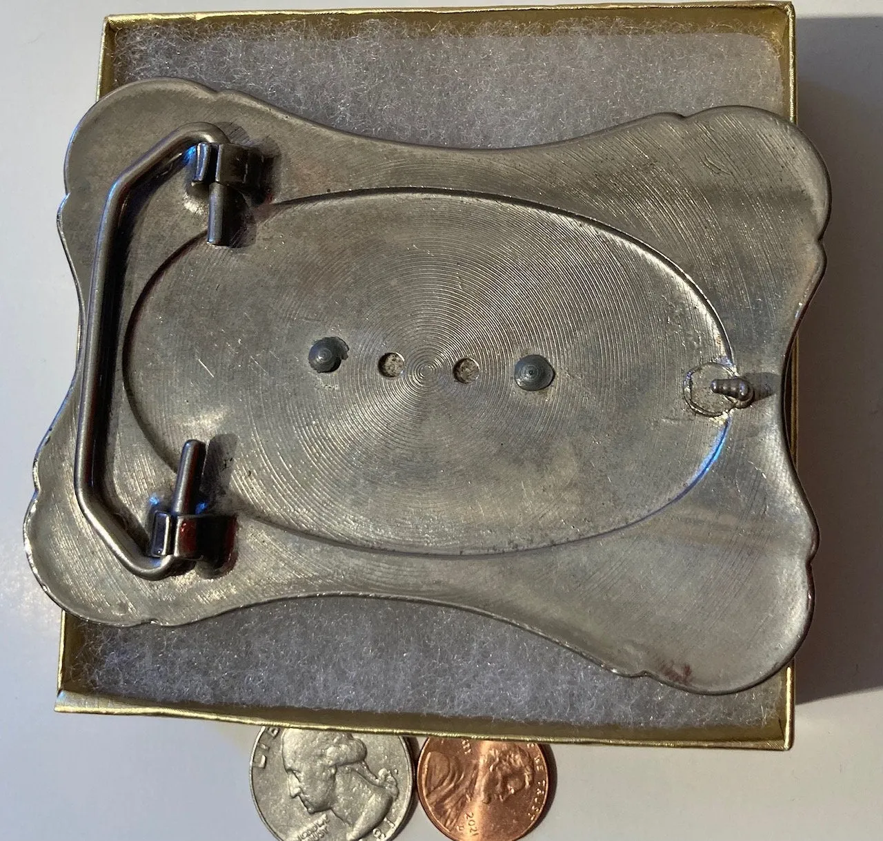 Vintage Metal Belt Buckle, Canada, Maple Leaf, Heavy Duty, Quality, Thick Metal, Made in USA, 4" x 2 3/4", For Belts, Fashion