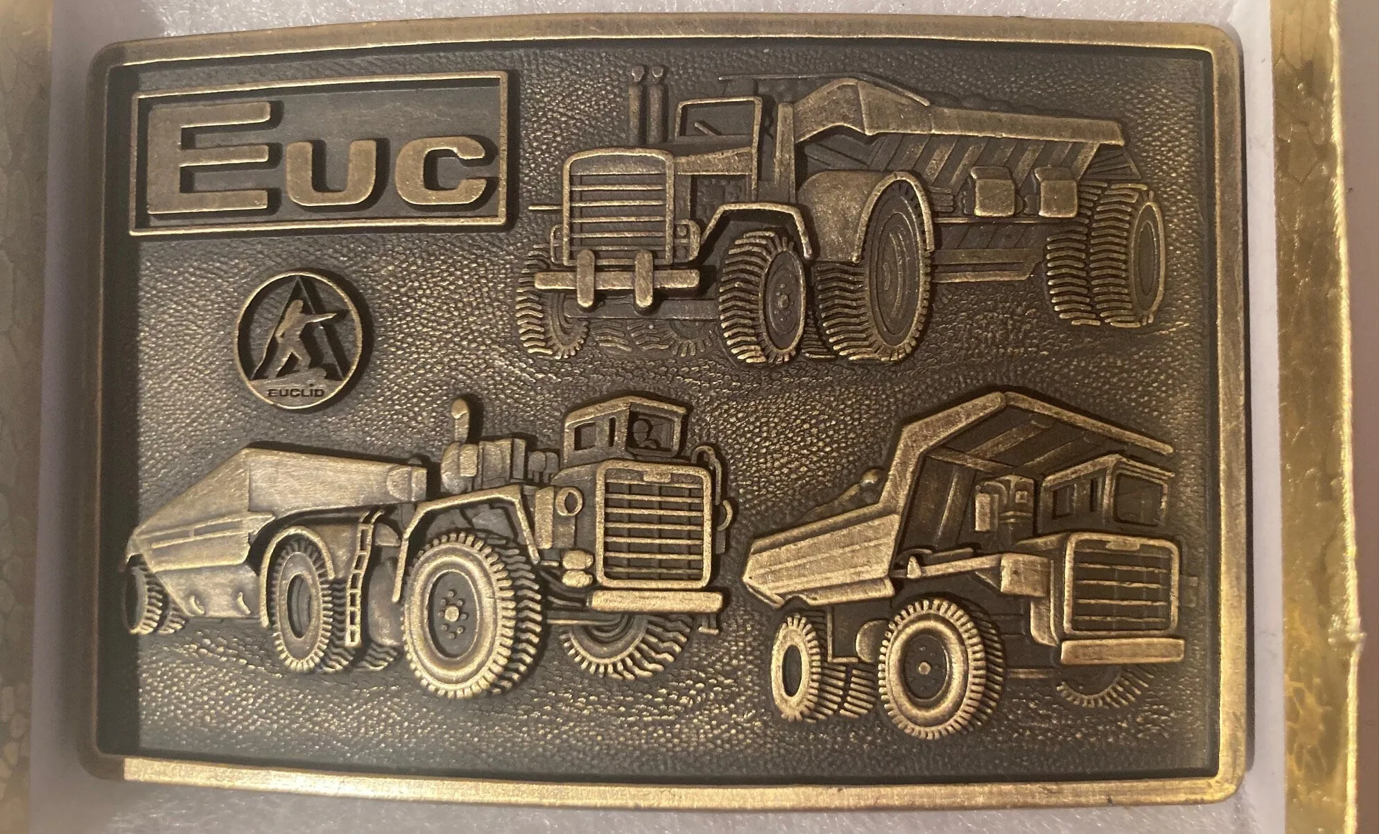 Vintage Metal Belt Buckle, Euclid Trucks, Dump Trucks, R60, R100, Nice Western Design,  3 1/2" x 2 1/4", Quality, Made in USA, Country