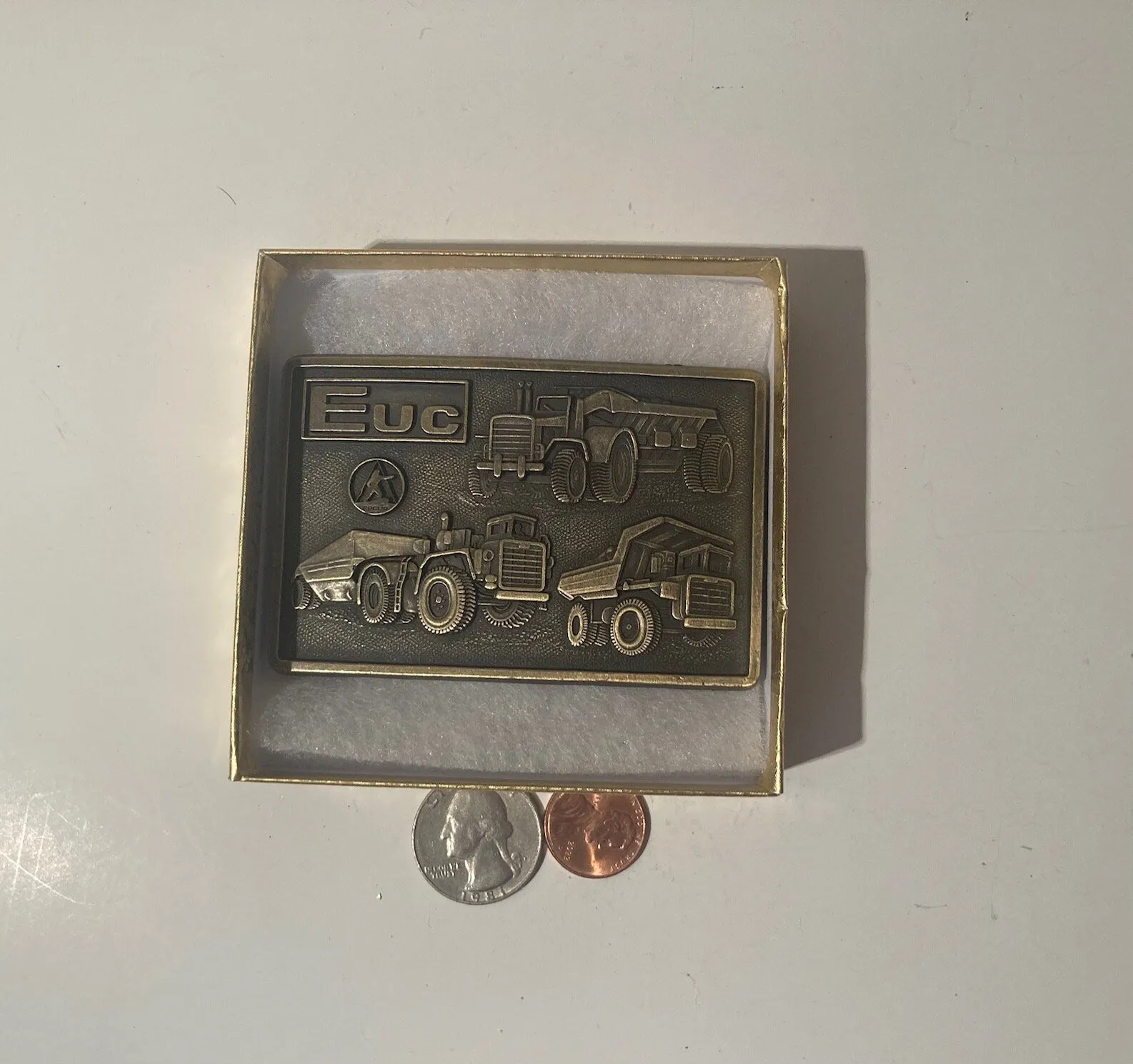 Vintage Metal Belt Buckle, Euclid Trucks, Dump Trucks, R60, R100, Nice Western Design,  3 1/2" x 2 1/4", Quality, Made in USA, Country