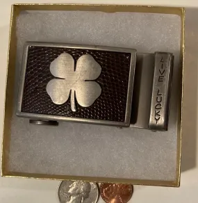 Vintage Metal Belt Buckle, Four Leaf Glover, Good Lucky, Nice Design, 3" x 1 1/2", Heavy Duty, Quality, Made in USA, Thick Meta