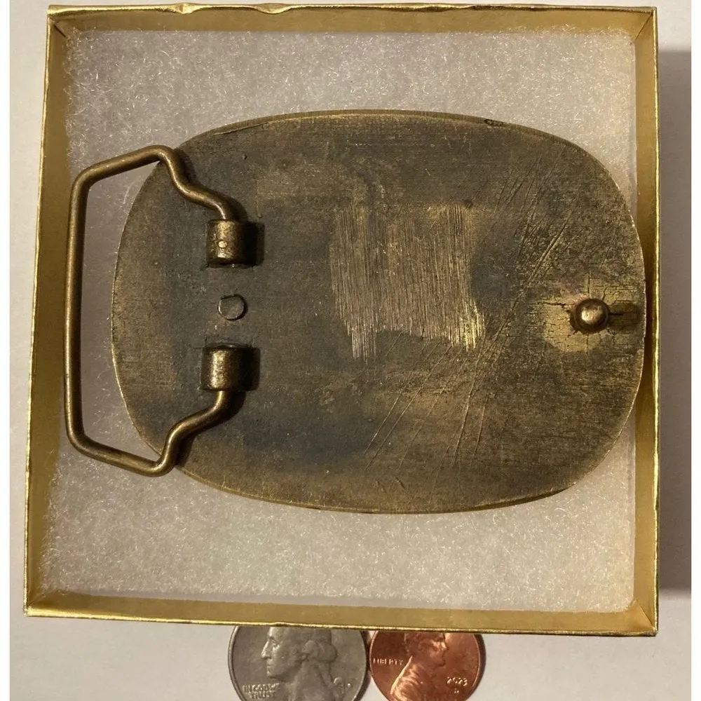 Vintage Metal Belt Buckle, Leather and Brass, National Skeet Shooting Associati
