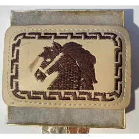 Vintage Metal Belt Buckle, Leather, Horse, 3 3/4", x 2 1/4",