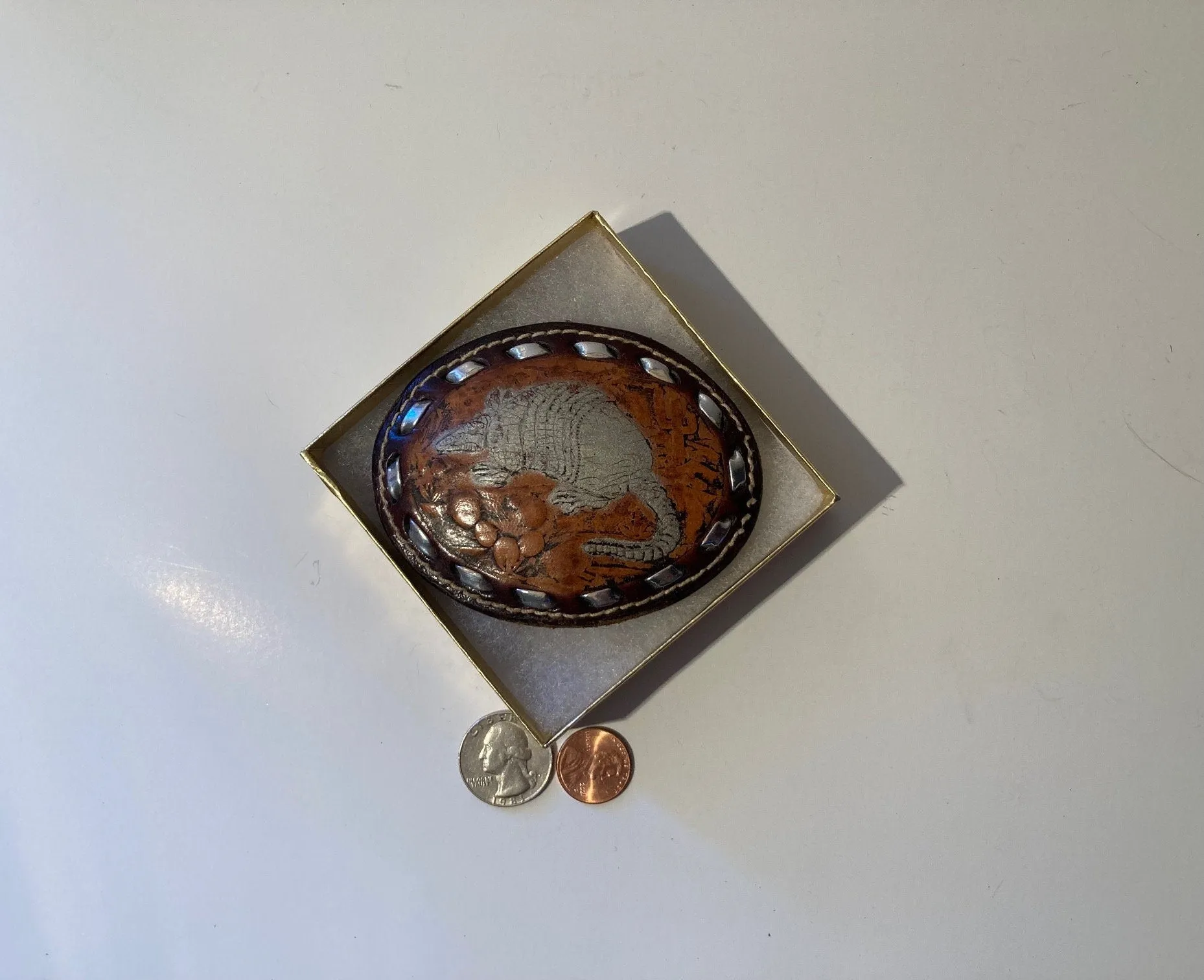 Vintage Metal Belt Buckle, Leather, Texas Animal, Heavy Duty, Quality, Thick Metal, Made in USA, 3 1/2" x 2 3/4", For Belts, Fashion