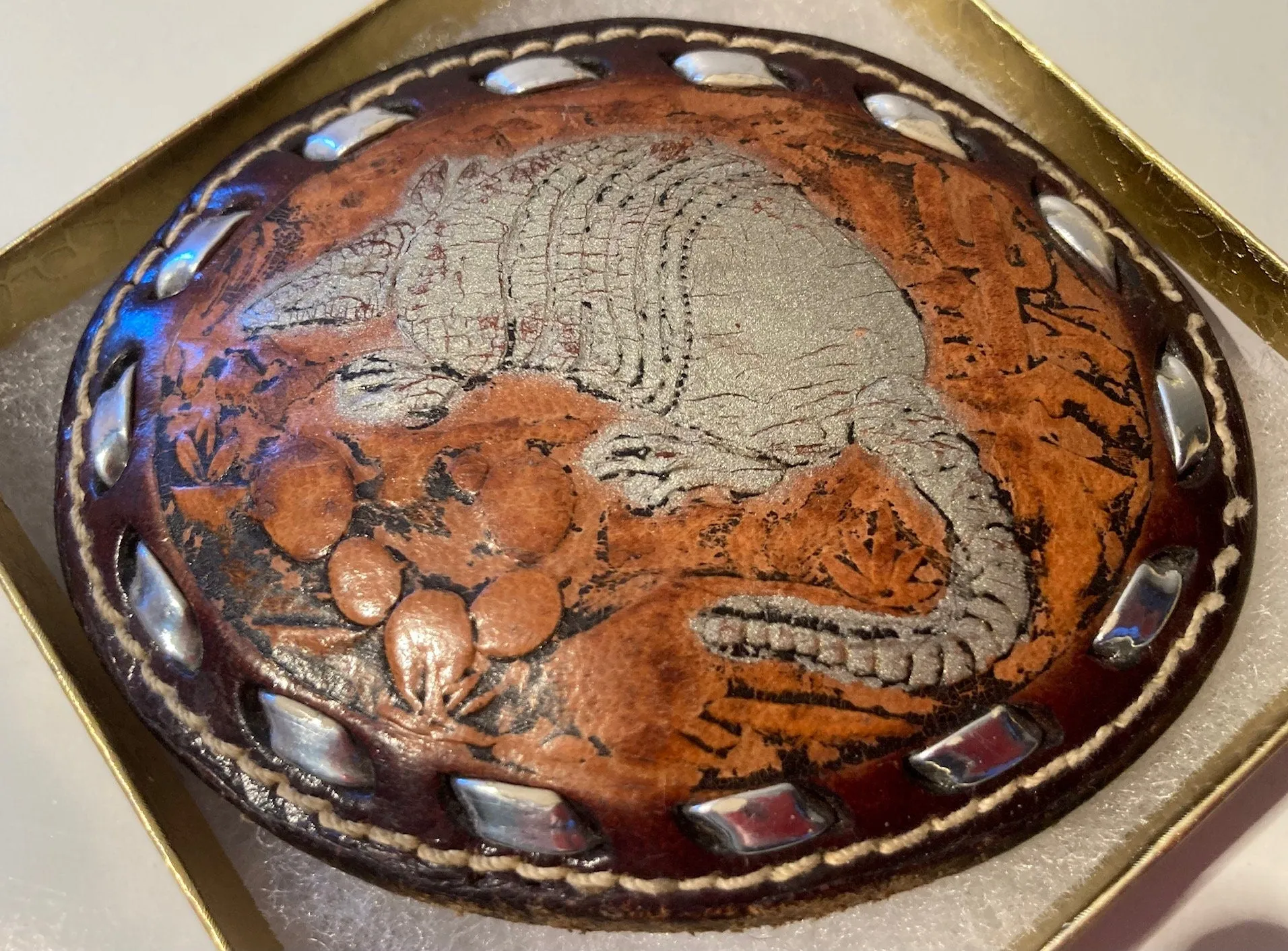 Vintage Metal Belt Buckle, Leather, Texas Animal, Heavy Duty, Quality, Thick Metal, Made in USA, 3 1/2" x 2 3/4", For Belts, Fashion