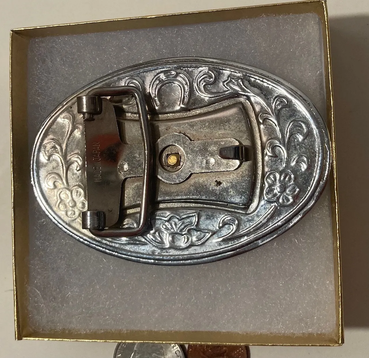 Vintage Metal Belt Buckle, Nice Longhorn Bull Design, Cow, Steer, Blue, Nice Western Design, 3 1/2" x 2 1/4", Heavy Duty, Quality