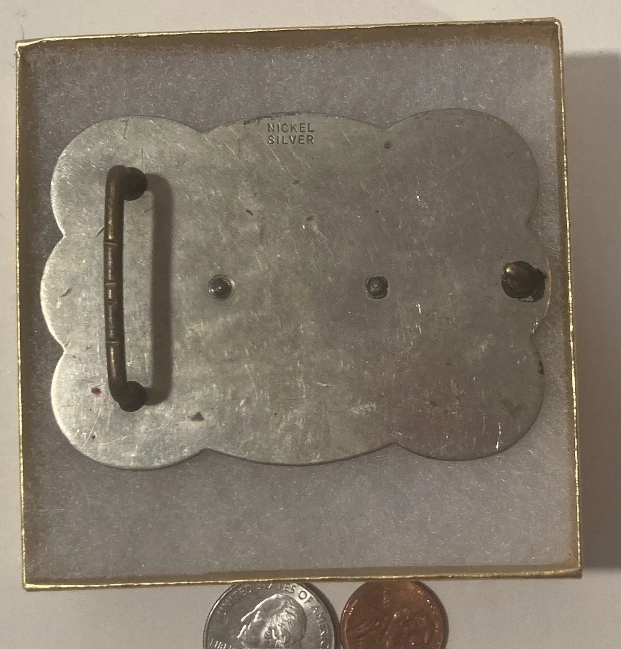 Vintage Metal Belt Buckle, Nice Nickel Silver and Brass, Horse and Horseshoe Design, Nice Western Design, 3 1/4" x 2 1/4", Heavy Duty