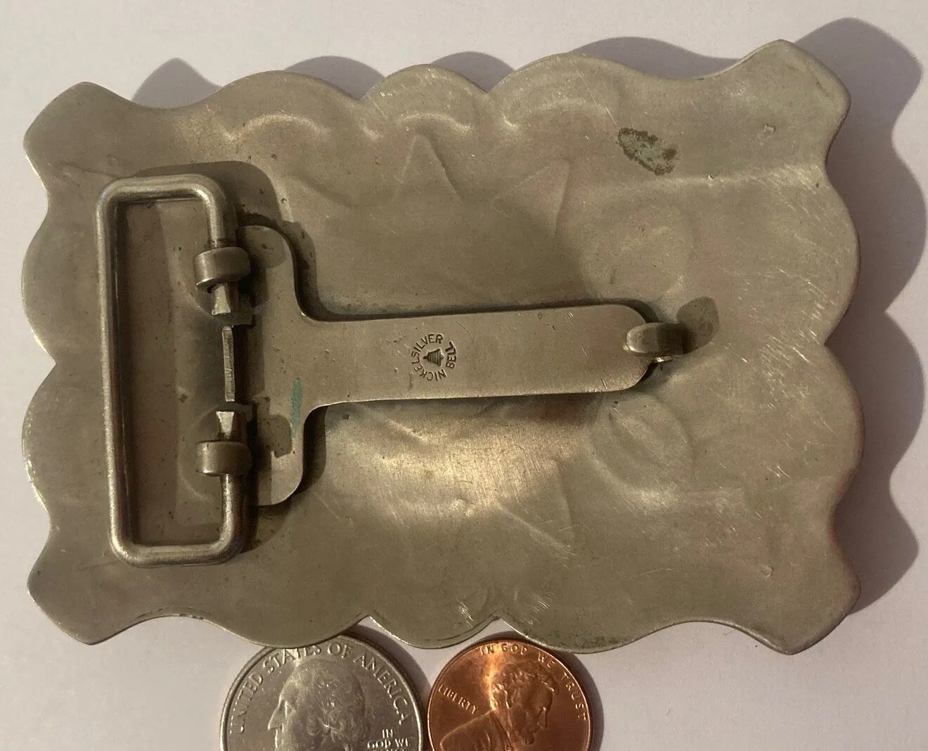 Vintage Metal Belt Buckle, Nickle Silver, Bell Trading Post, Turquoise, Heavy Duty, Quality, Thick Metal, Country and Western, Western Wear