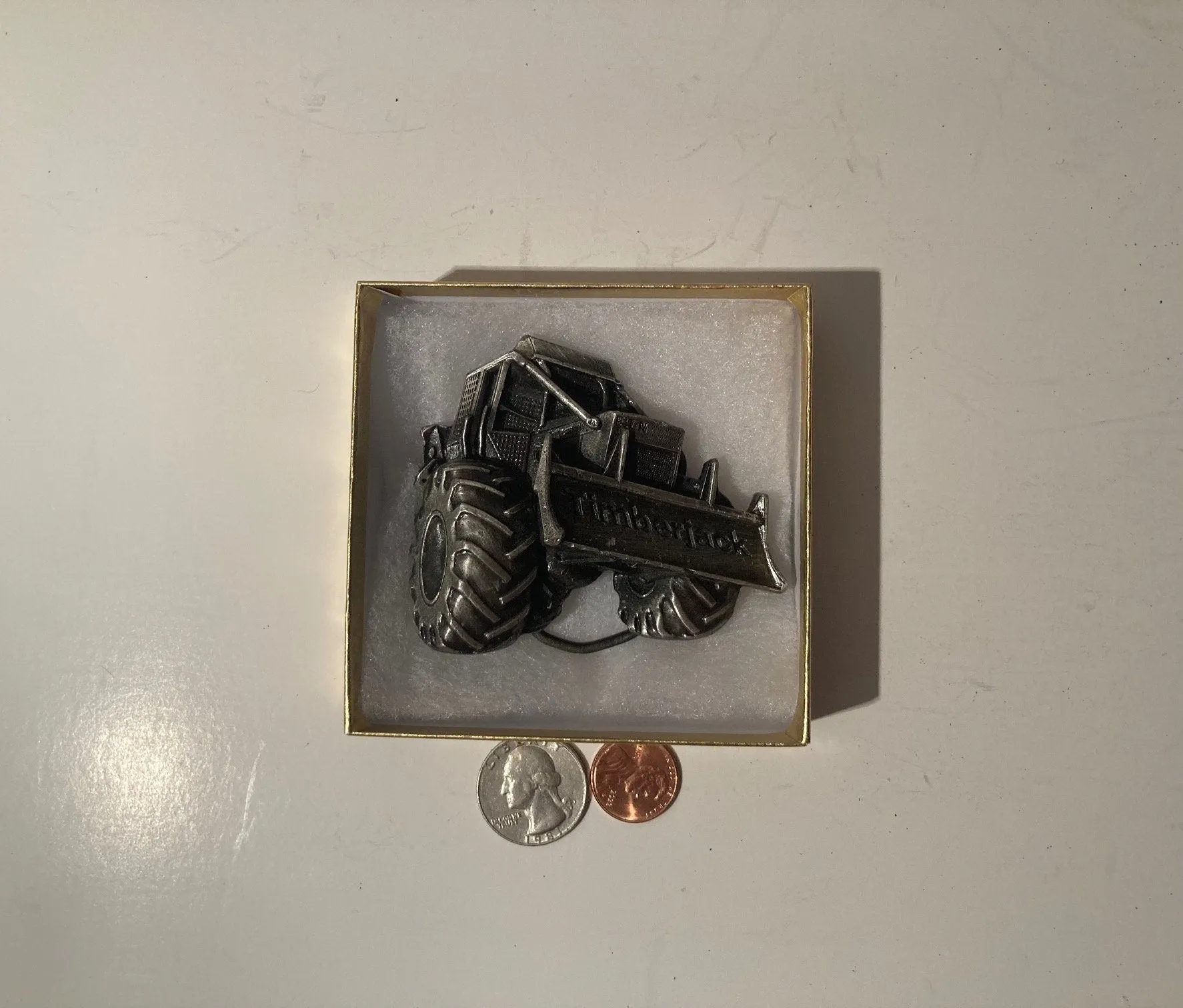 Vintage Metal Belt Buckle, Pewter, Timberjack, Tractor, AG, Construction, Nice Western Style Design, 3" x 2 1/2", Heavy Duty, Quality, Thick