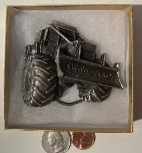 Vintage Metal Belt Buckle, Pewter, Timberjack, Tractor, AG, Construction, Nice Western Style Design, 3" x 2 1/2", Heavy Duty, Quality, Thick