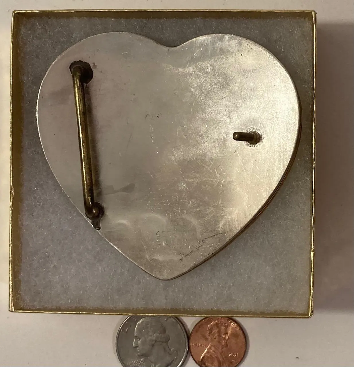 Vintage Metal Belt Buckle, Silver and Brass, Nice Shiny Heart Shape, Nice Western Design, 3" x 3", Heavy Duty, Quality, Thick Metal