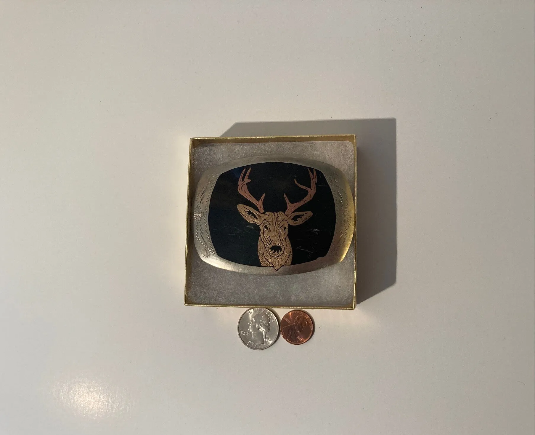 Vintage Metal Belt Buckle, Silver, Buck, Deer, Nature, Wildlife, Original Handmade, 3 1/2" x 2 1/2", Heavy Duty, Quality, Thick Metal