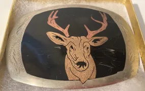 Vintage Metal Belt Buckle, Silver, Buck, Deer, Nature, Wildlife, Original Handmade, 3 1/2" x 2 1/2", Heavy Duty, Quality, Thick Metal