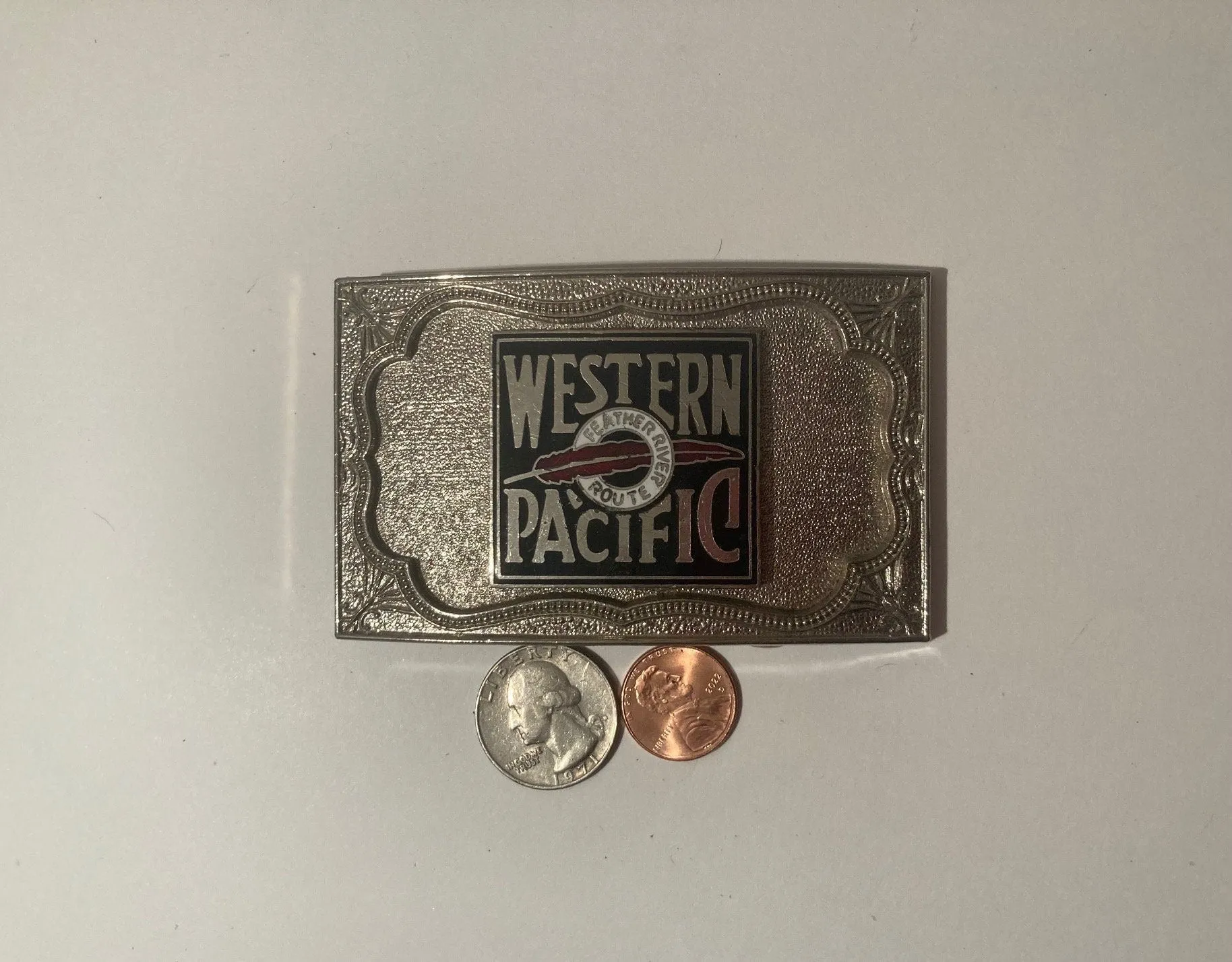 Vintage Metal Belt Buckle, Western Pacific, Feather River Route, Railroad, Railway, Train, Locomotive, Nice Western Style Design