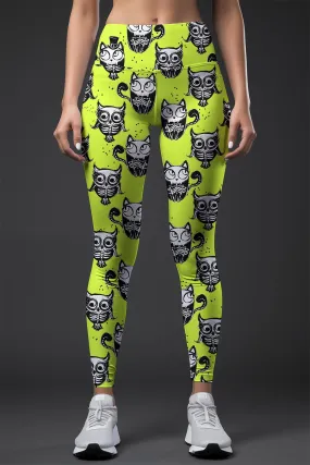 Voodoo Lucy Yellow Goth Skeleton Print Gym Leggings Yoga Pants - Women