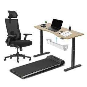 Walkingpad™ M2 Treadmill with Ergodesk Automatic Oak Standing Desk 1500mm   Cable Management Tray   DM9 Chair