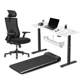 Walkingpad™ M2 Treadmill with Ergodesk Automatic White Standing Desk 1500mm   Cable Management Tray   DM9 Chair