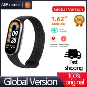 Xiaomi Mi Band 8 Global Version Smart Bracelet Blood Oxygen Heart Rate Monitor 1.62 AMOLED Screen Fitness Traker Smart Miband8