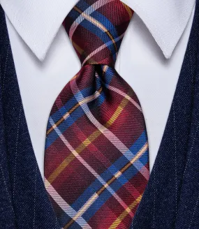 YourTies $9.99  Checkered Necktie Burgundy Blue England Plaid Silk Necktie