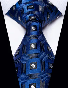YourTies Blue Tie Fashion Sliver Blue Plaid Silk Necktie Formal