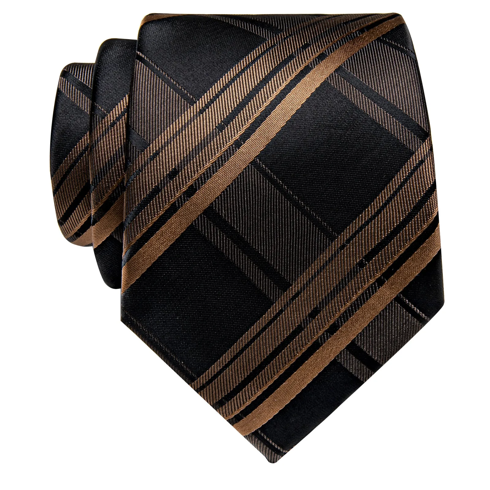 YourTies Brown Checkered Men's Black Brown Plaid Silk Necktie