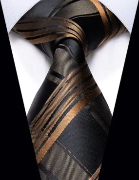 YourTies Brown Checkered Men's Black Brown Plaid Silk Necktie